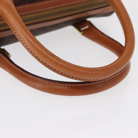 CELINE Macadam Canvas Boston Bag PVC Leather Brown Gold Auth 163655