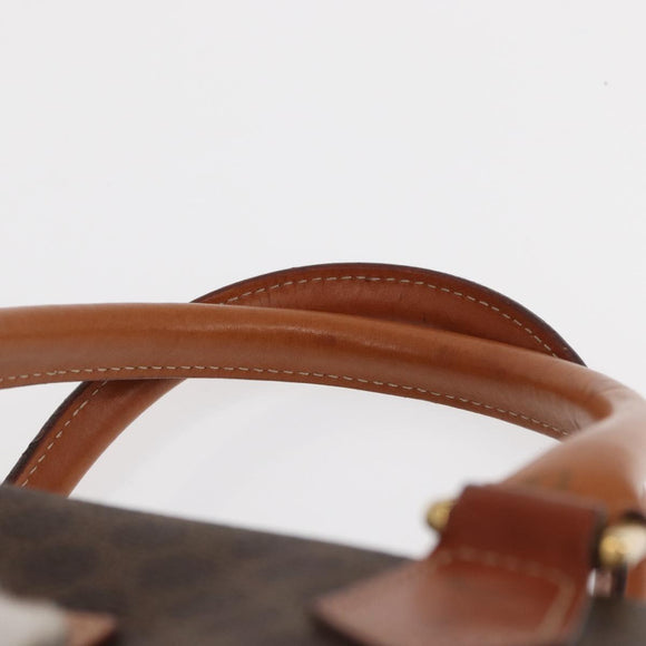 CELINE Macadam Canvas Boston Bag PVC Leather Brown Gold Auth 163655