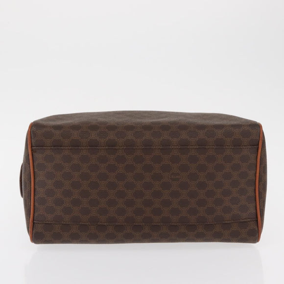 CELINE Macadam Canvas Boston Bag PVC Leather Brown Gold Auth 163655