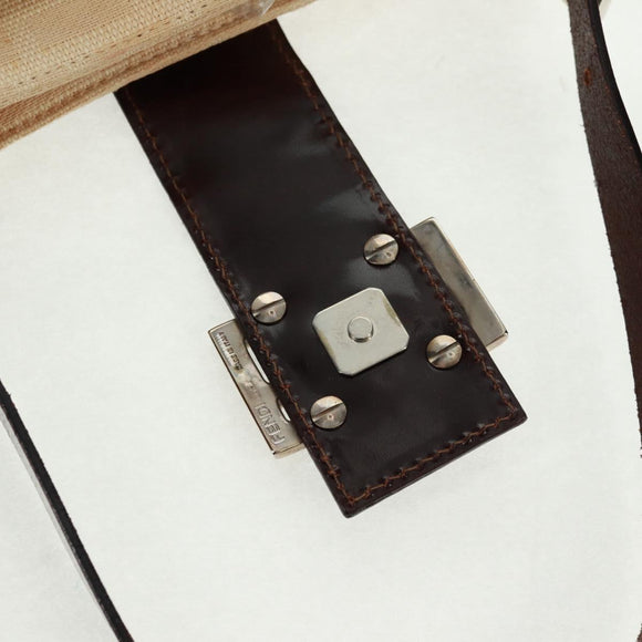 FENDI Zucca Canvas Mamma Baguette Shoulder Bag Beige Silver Auth 163656V