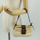 FENDI Zucca Canvas Mamma Baguette Shoulder Bag Beige Silver Auth 163656V-25