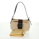 FENDI Zucca Canvas Mamma Baguette Shoulder Bag Beige Silver Auth 163656V-26