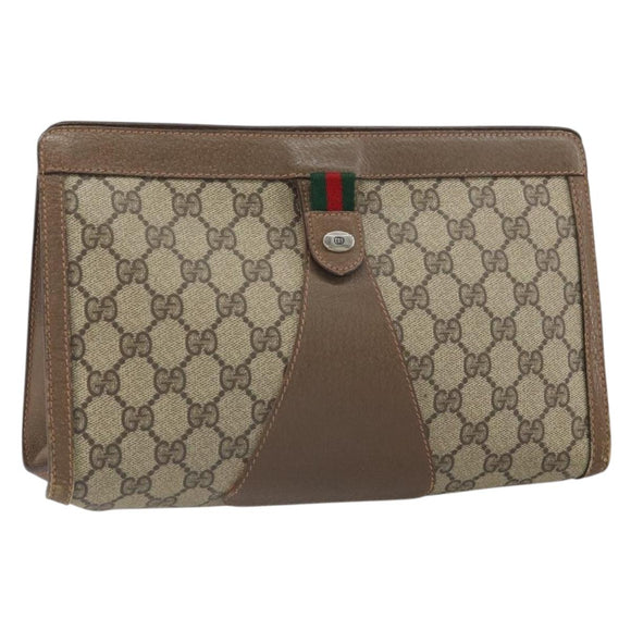 GUCCI GG Supreme Web Sherry Line Clutch Bag PVC Beige Gold 89 01 033 Auth 163659