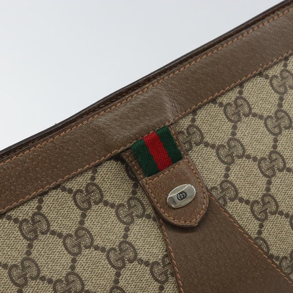 GUCCI GG Supreme Web Sherry Line Clutch Bag PVC Beige Gold 89 01 033 Auth 163659