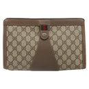 GUCCI GG Supreme Web Sherry Line Clutch Bag PVC Beige Gold 89 01 033 Auth 163659-2