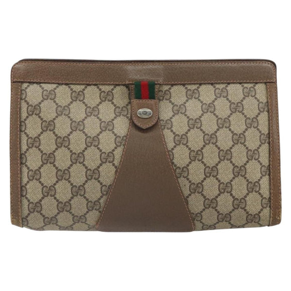 GUCCI GG Supreme Web Sherry Line Clutch Bag PVC Beige Gold 89 01 033 Auth 163659