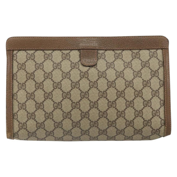 GUCCI GG Supreme Web Sherry Line Clutch Bag PVC Beige Gold 89 01 033 Auth 163659