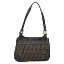 FENDI Zucca Canvas Shoulder Bag Black Brown Auth 163660-1