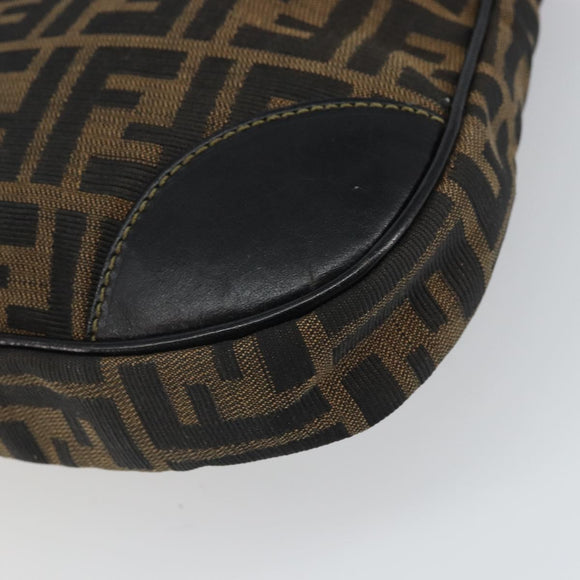 FENDI Zucca Canvas Shoulder Bag Black Brown Auth 163660