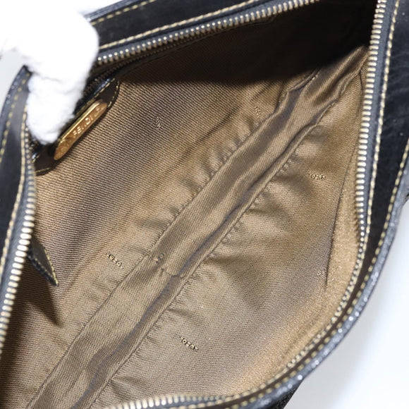 FENDI Zucca Canvas Shoulder Bag Black Brown Auth 163660