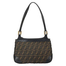 FENDI Zucca Canvas Shoulder Bag Black Brown Auth 163660-13