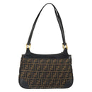 FENDI Zucca Canvas Shoulder Bag Black Brown Auth 163660-2