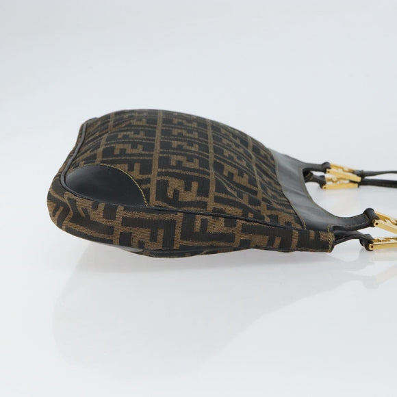 FENDI Zucca Canvas Shoulder Bag Black Brown Auth 163660