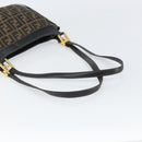 FENDI Zucca Canvas Shoulder Bag Black Brown Auth 163660-7