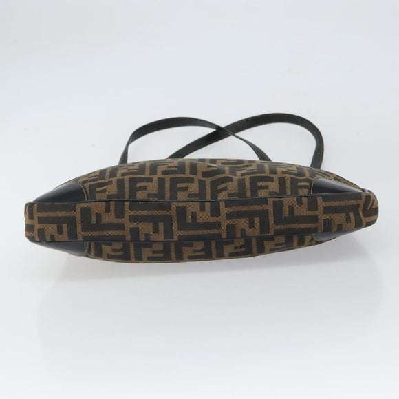 FENDI Zucca Canvas Shoulder Bag Black Brown Auth 163660