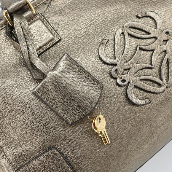 LOEWE Anagram Amazona 36 Hand Bag Leather Gold Auth 163663