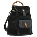 GUCCI Bamboo Backpack Suede Black Gold 003 2058 0030 Auth 163664-1