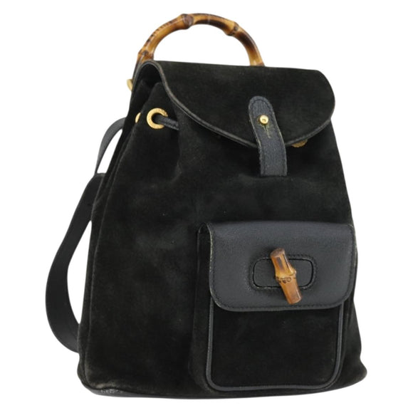 GUCCI Bamboo Backpack Suede Black Gold 003 2058 0030 Auth 163664