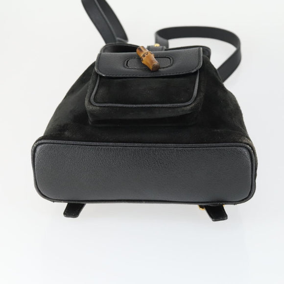 GUCCI Bamboo Backpack Suede Black Gold 003 2058 0030 Auth 163664