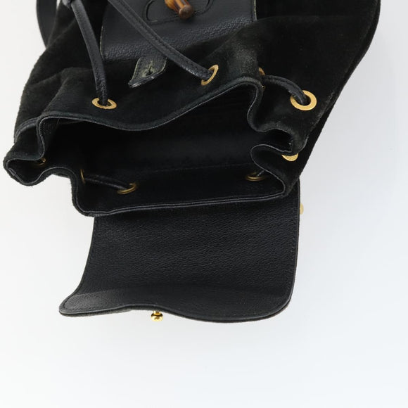 GUCCI Bamboo Backpack Suede Black Gold 003 2058 0030 Auth 163664