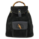 GUCCI Bamboo Backpack Suede Black Gold 003 2058 0030 Auth 163664-13