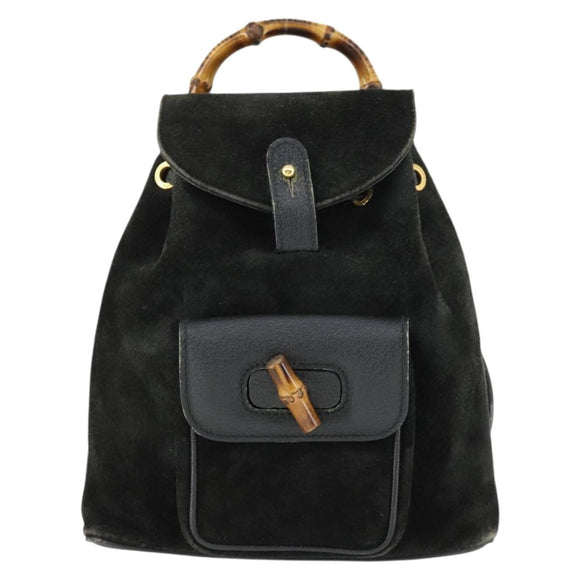 GUCCI Bamboo Backpack Suede Black Gold 003 2058 0030 Auth 163664