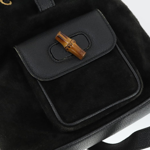 GUCCI Bamboo Backpack Suede Black Gold 003 2058 0030 Auth 163664