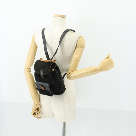 GUCCI Bamboo Backpack Suede Black Gold 003 2058 0030 Auth 163664