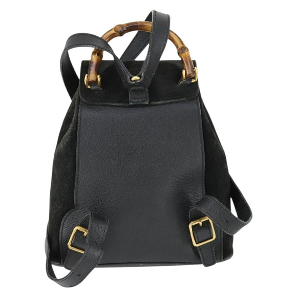 GUCCI Bamboo Backpack Suede Black Gold 003 2058 0030 Auth 163664