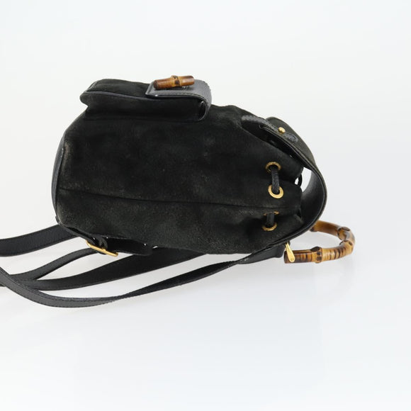 GUCCI Bamboo Backpack Suede Black Gold 003 2058 0030 Auth 163664