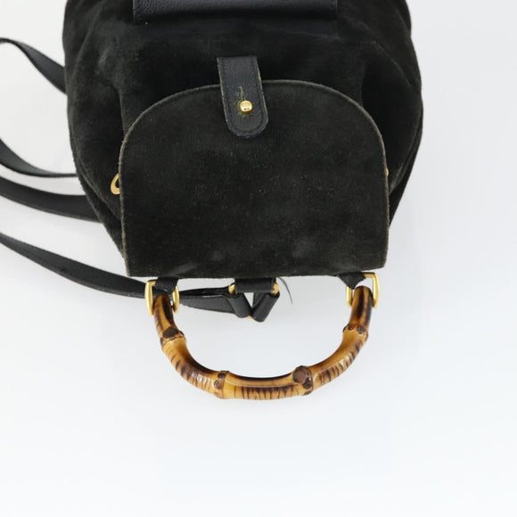 GUCCI Bamboo Backpack Suede Black Gold 003 2058 0030 Auth 163664