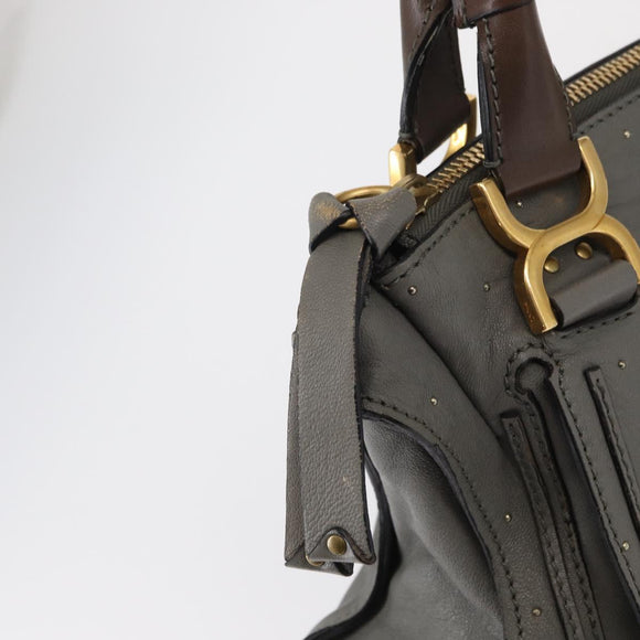 Chloe Mercy Hand Bag Leather Gray Gold Auth 163667