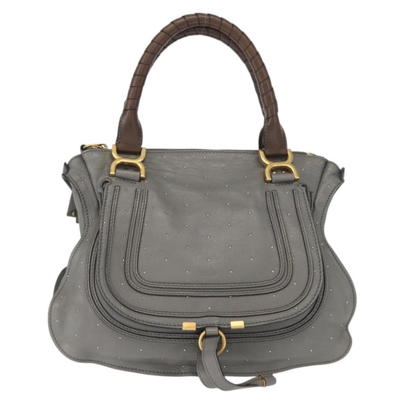 Chloe Mercy Hand Bag Leather Gray Gold Auth 163667