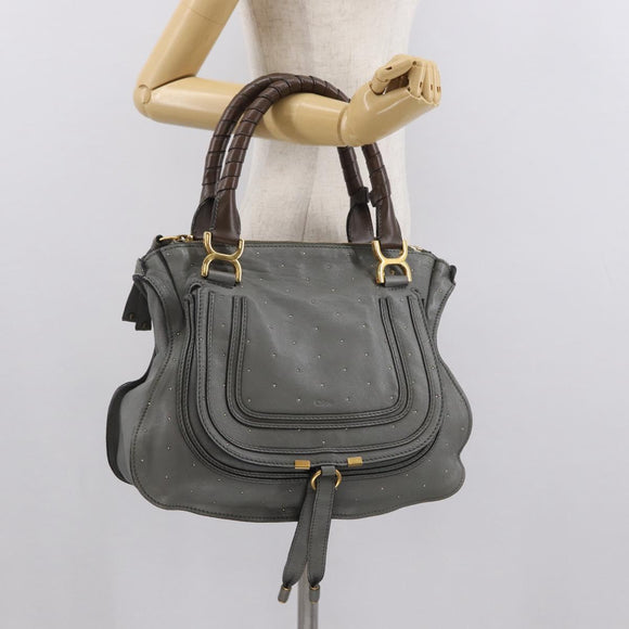 Chloe Mercy Hand Bag Leather Gray Gold Auth 163667
