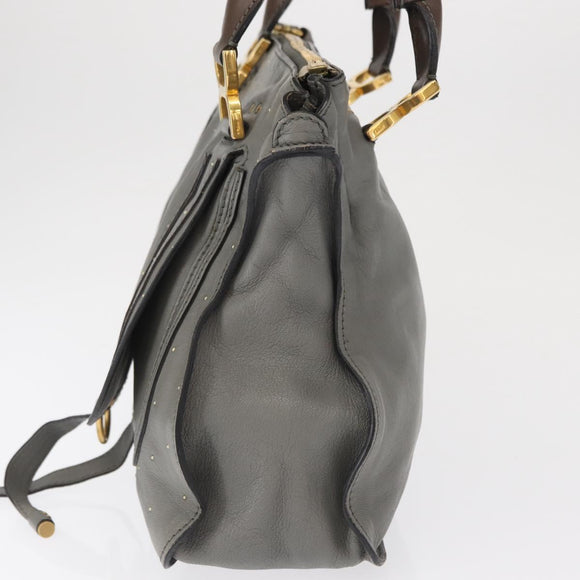 Chloe Mercy Hand Bag Leather Gray Gold Auth 163667