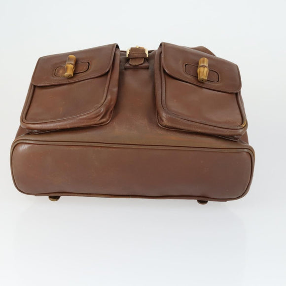 GUCCI Bamboo Backpack Leather Brown Gold 003 2058 0016 Auth 163668