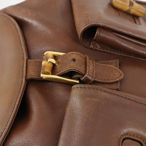 GUCCI Bamboo Backpack Leather Brown Gold 003 2058 0016 Auth 163668