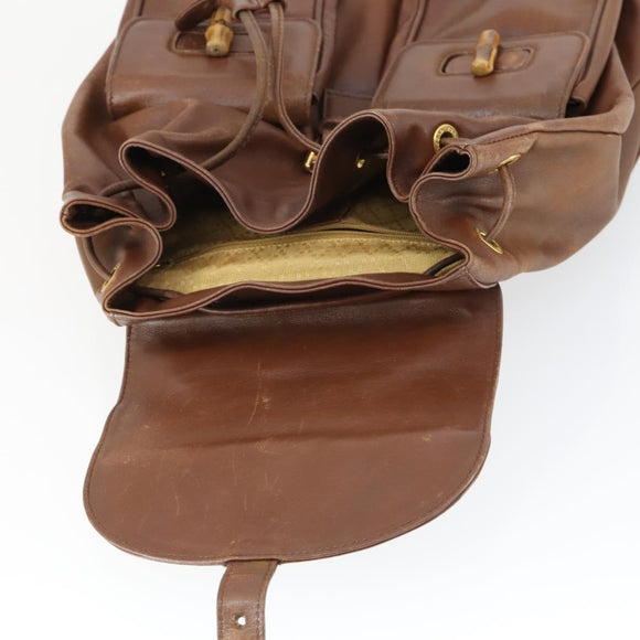GUCCI Bamboo Backpack Leather Brown Gold 003 2058 0016 Auth 163668