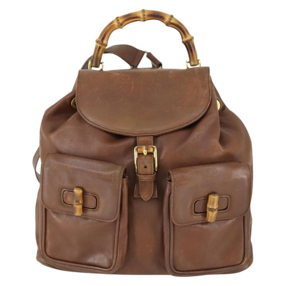 GUCCI Bamboo Backpack Leather Brown Gold 003 2058 0016 Auth 163668