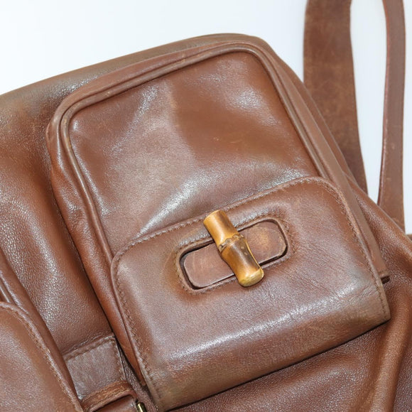 GUCCI Bamboo Backpack Leather Brown Gold 003 2058 0016 Auth 163668