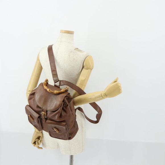 GUCCI Bamboo Backpack Leather Brown Gold 003 2058 0016 Auth 163668
