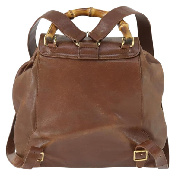 GUCCI Bamboo Backpack Leather Brown Gold 003 2058 0016 Auth 163668
