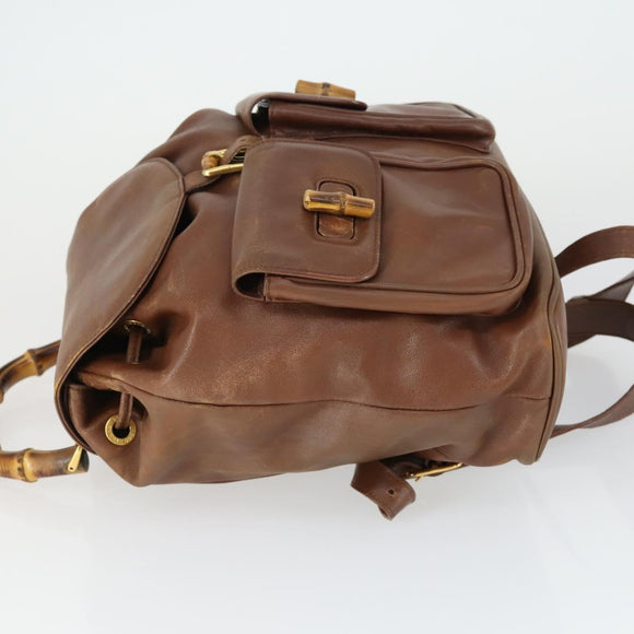 GUCCI Bamboo Backpack Leather Brown Gold 003 2058 0016 Auth 163668