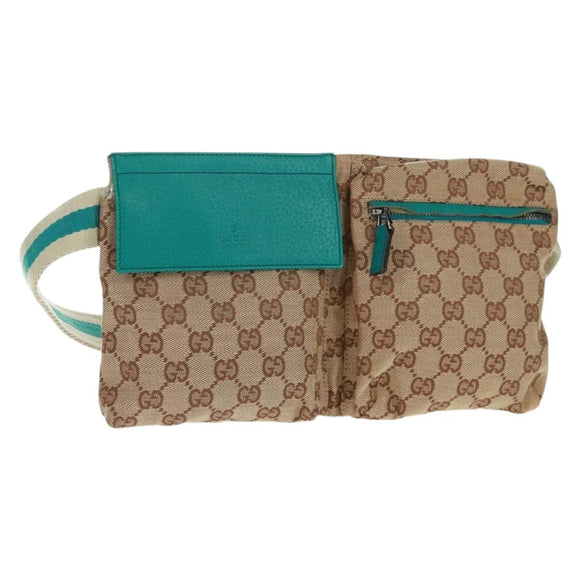 GUCCI GG Canvas Sherry Line Waist bag Beige Silver 28566 Auth 163674