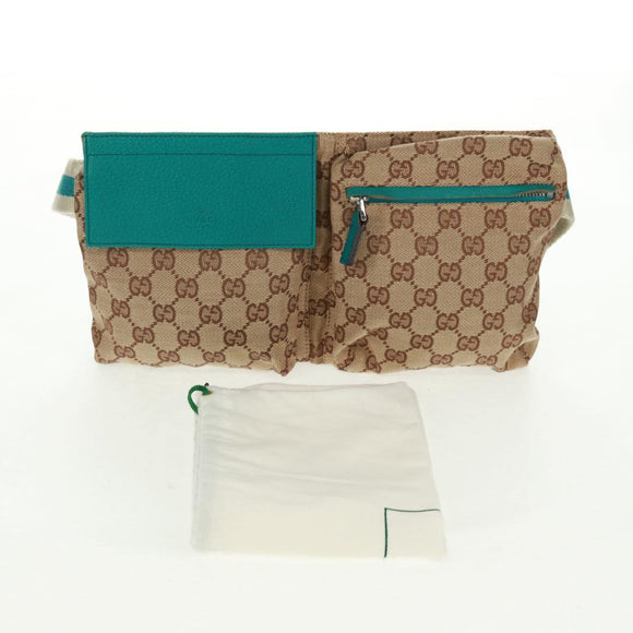 GUCCI GG Canvas Sherry Line Waist bag Beige Silver 28566 Auth 163674