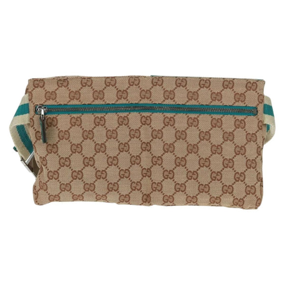 GUCCI GG Canvas Sherry Line Waist bag Beige Silver 28566 Auth 163674