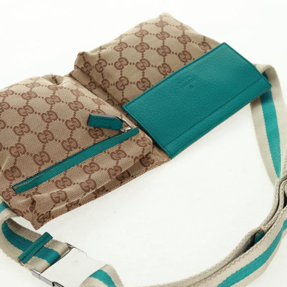 GUCCI GG Canvas Sherry Line Waist bag Beige Silver 28566 Auth 163674