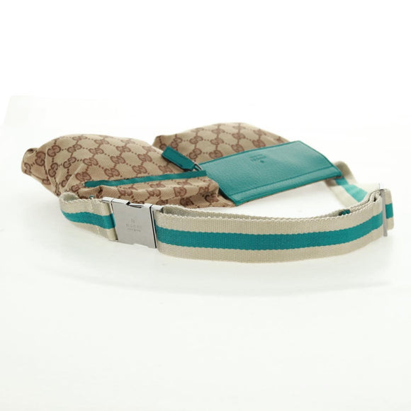GUCCI GG Canvas Sherry Line Waist bag Beige Silver 28566 Auth 163674