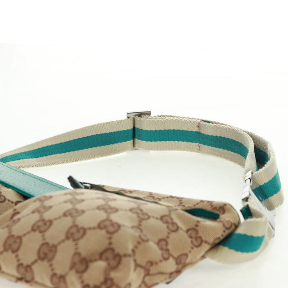 GUCCI GG Canvas Sherry Line Waist bag Beige Silver 28566 Auth 163674