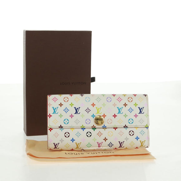 LOUIS VUITTON Multicolor Portefeuille Sarah Wallet White M93532 Auth 163706V